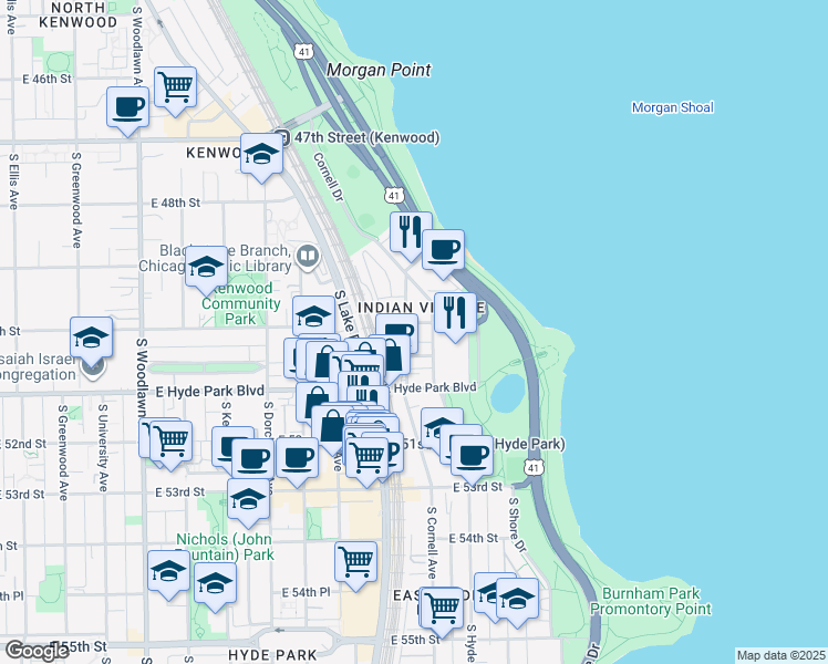 map of restaurants, bars, coffee shops, grocery stores, and more near in Chicago