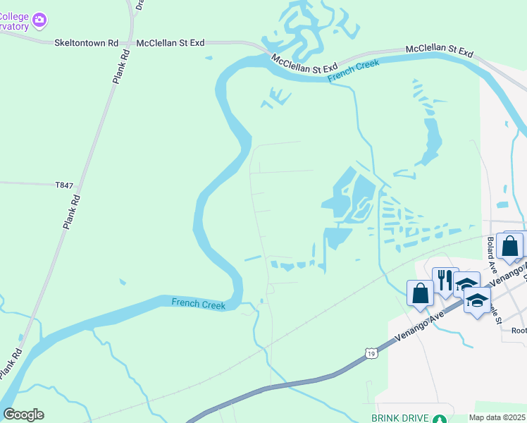 map of restaurants, bars, coffee shops, grocery stores, and more near Jerala Drive in Crawford County