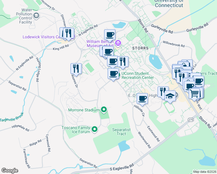 map of restaurants, bars, coffee shops, grocery stores, and more near 2366 Jim Calhoun Way in Mansfield