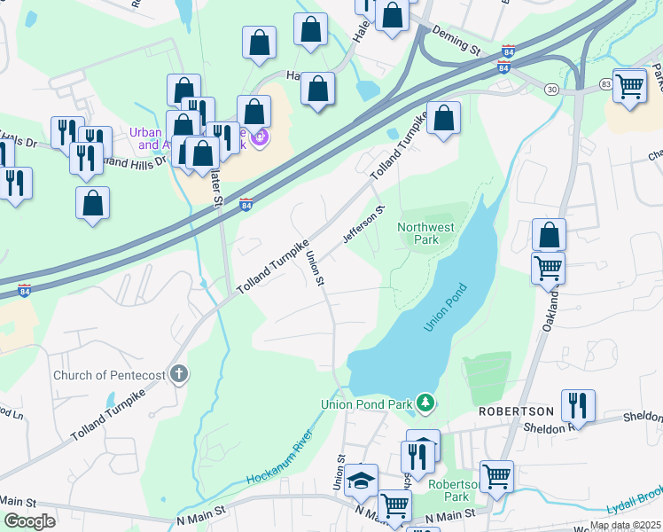 map of restaurants, bars, coffee shops, grocery stores, and more near 217 Union Street in Manchester