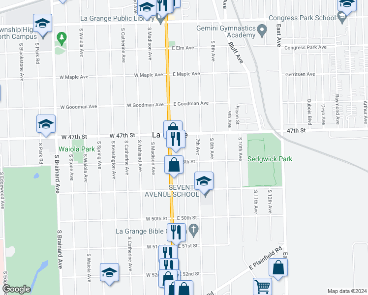 map of restaurants, bars, coffee shops, grocery stores, and more near 546 6th Avenue in La Grange