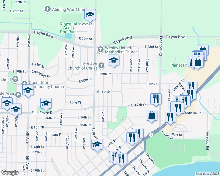 map of restaurants, bars, coffee shops, grocery stores, and more near 1816 17th Avenue in Sterling