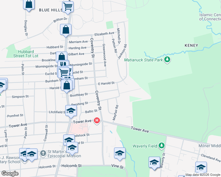 map of restaurants, bars, coffee shops, grocery stores, and more near 108 East Harold Street in Bloomfield