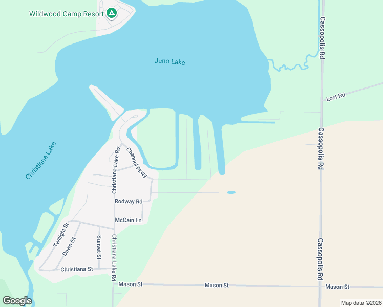 map of restaurants, bars, coffee shops, grocery stores, and more near 68395 Channel Parkway in Edwardsburg