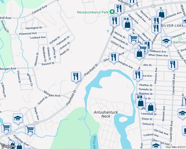 map of restaurants, bars, coffee shops, grocery stores, and more near 962 Plainfield Street in Johnston