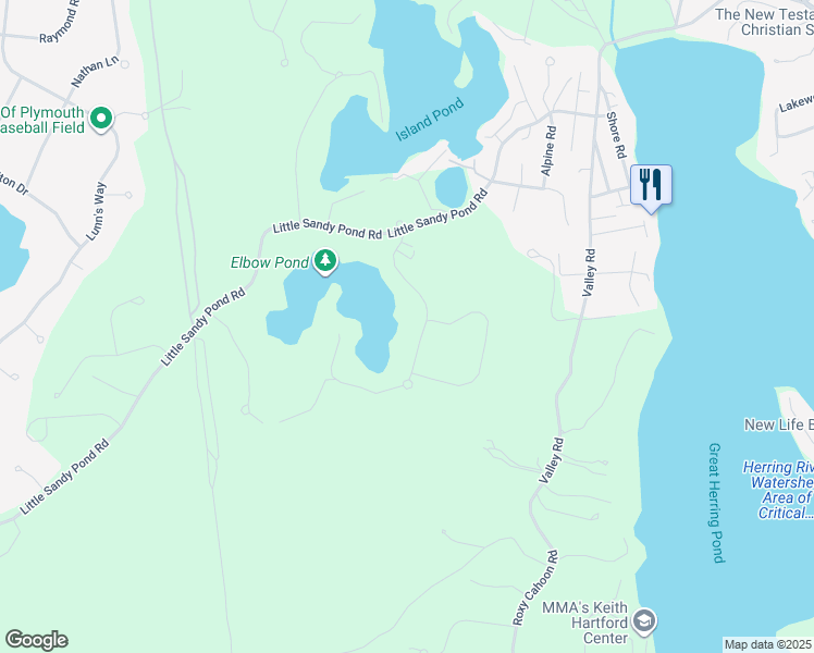 map of restaurants, bars, coffee shops, grocery stores, and more near Elbow Pond Road in Plymouth