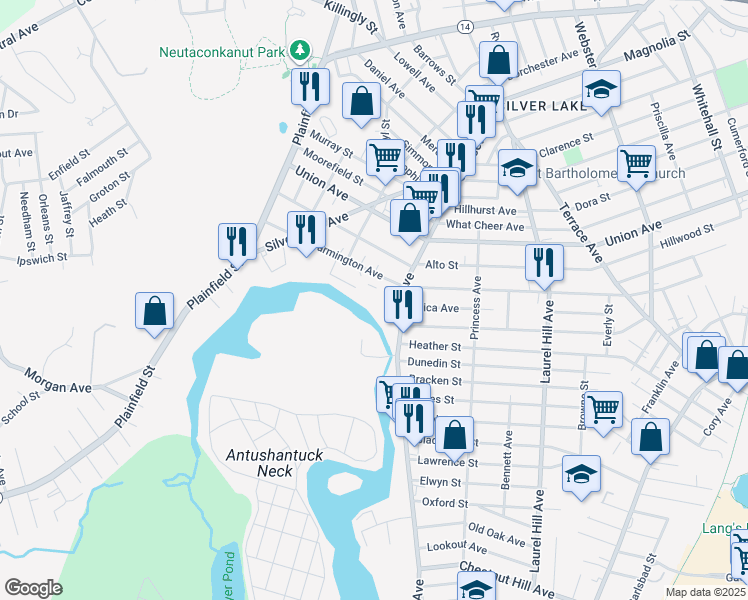 map of restaurants, bars, coffee shops, grocery stores, and more near 35 Tripoli Street in Providence