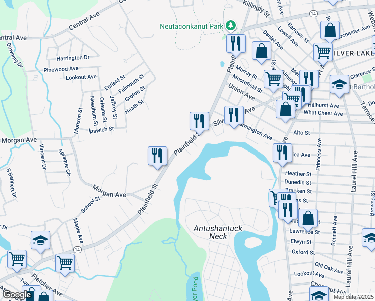 map of restaurants, bars, coffee shops, grocery stores, and more near 962 Plainfield Street in Johnston