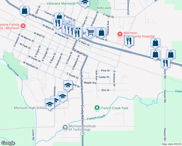 map of restaurants, bars, coffee shops, grocery stores, and more near 209 Ash Avenue in Morrison