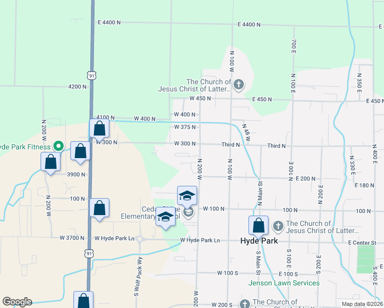 map of restaurants, bars, coffee shops, grocery stores, and more near 221 West 260 North in Hyde Park