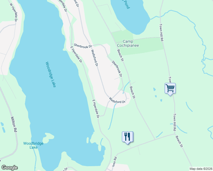 map of restaurants, bars, coffee shops, grocery stores, and more near 161 Wellsford Drive in Goshen