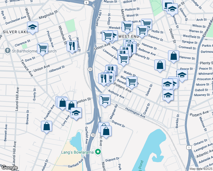 map of restaurants, bars, coffee shops, grocery stores, and more near 5 Avon Street in Providence
