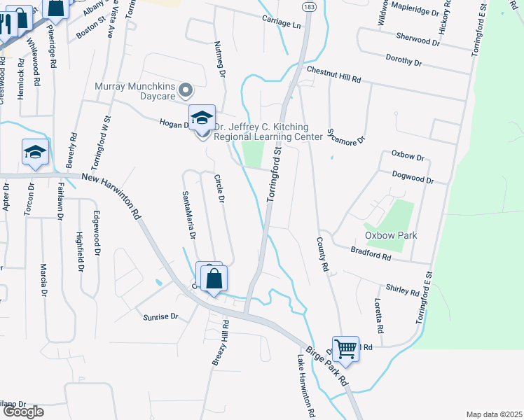 map of restaurants, bars, coffee shops, grocery stores, and more near 239 Torringford Street in Torrington