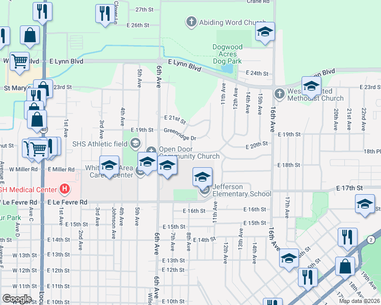 map of restaurants, bars, coffee shops, grocery stores, and more near 798 E 19th St in Sterling
