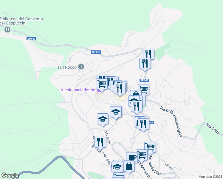 map of restaurants, bars, coffee shops, grocery stores, and more near Via Giovanni Giolitti in Fiuggi