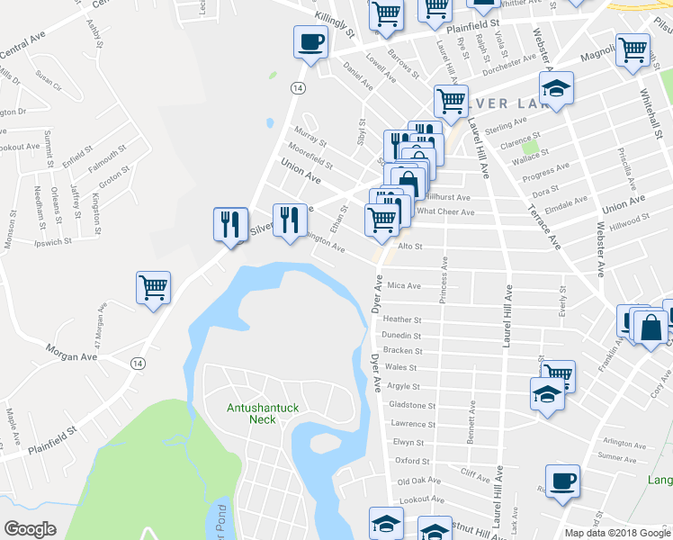 map of restaurants, bars, coffee shops, grocery stores, and more near 35 Tripoli Street in Providence