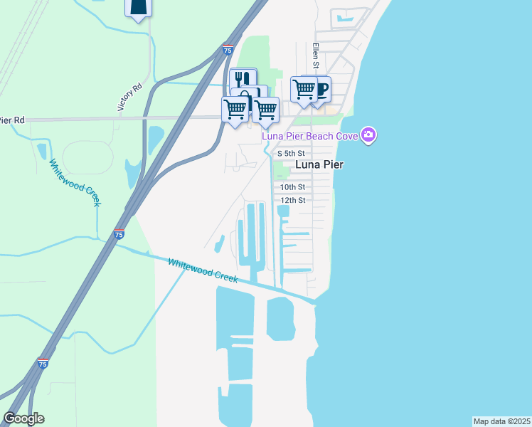 map of restaurants, bars, coffee shops, grocery stores, and more near in Luna Pier