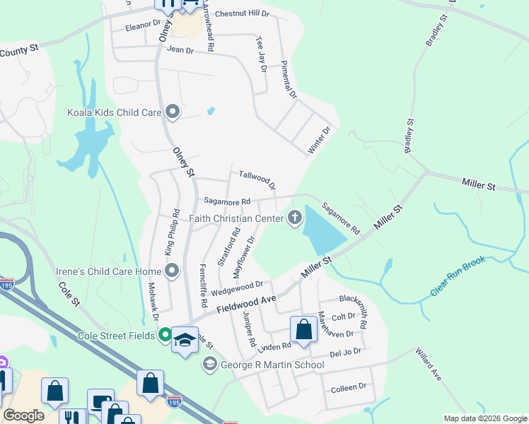 map of restaurants, bars, coffee shops, grocery stores, and more near 103 Mayflower Drive in Seekonk