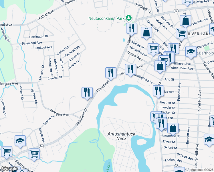 map of restaurants, bars, coffee shops, grocery stores, and more near 962 Plainfield Street in Johnston