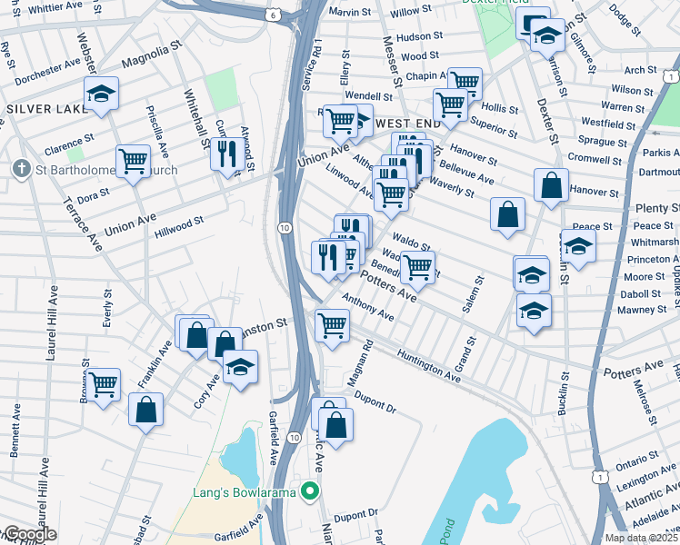 map of restaurants, bars, coffee shops, grocery stores, and more near 5 Avon Street in Providence