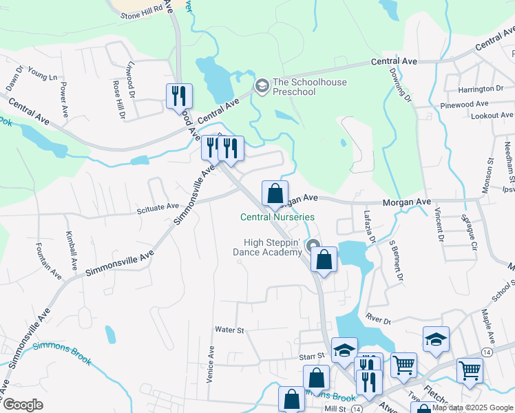 map of restaurants, bars, coffee shops, grocery stores, and more near 1164 Atwood Avenue in Johnston