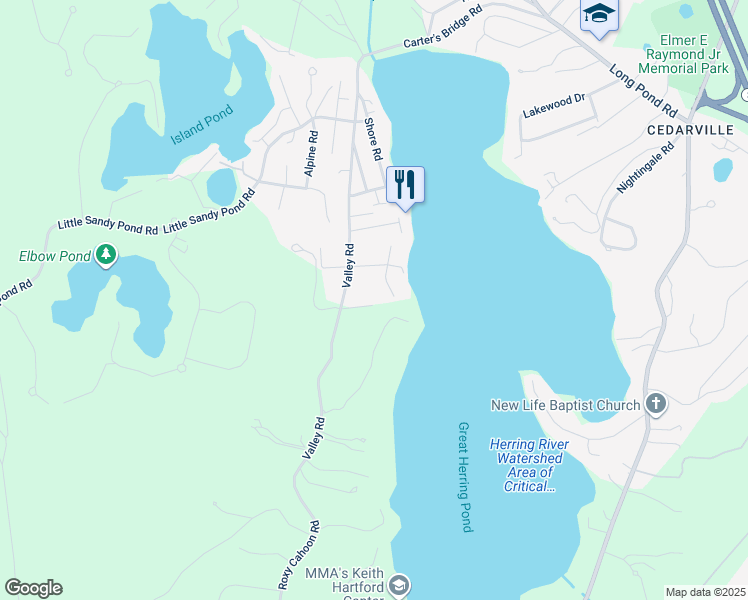 map of restaurants, bars, coffee shops, grocery stores, and more near 176 Valley Road in Plymouth