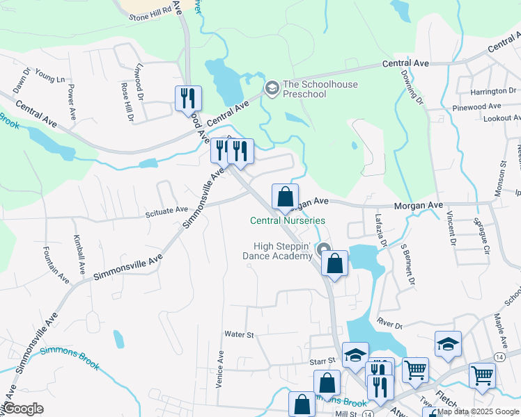 map of restaurants, bars, coffee shops, grocery stores, and more near 1164 Atwood Avenue in Johnston