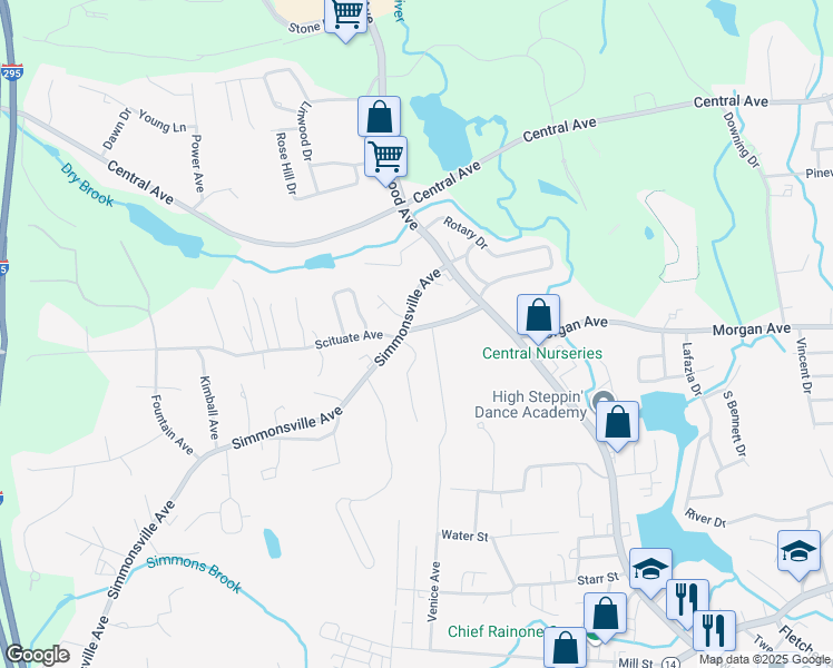 map of restaurants, bars, coffee shops, grocery stores, and more near 42 Scituate Avenue in Johnston