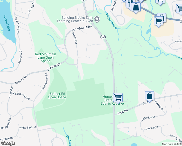 map of restaurants, bars, coffee shops, grocery stores, and more near 189 West Avon Road in Avon