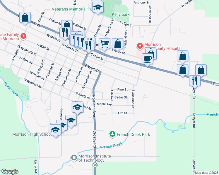 map of restaurants, bars, coffee shops, grocery stores, and more near 209 Ash Avenue in Morrison