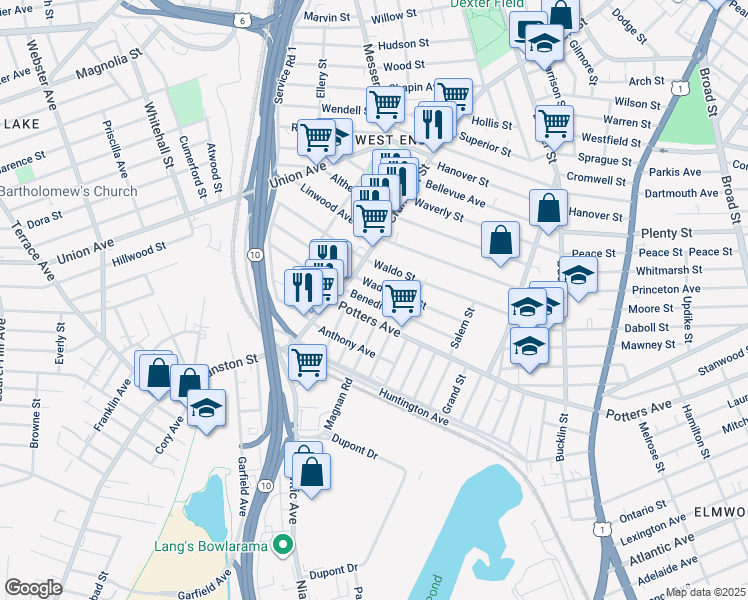 map of restaurants, bars, coffee shops, grocery stores, and more near 89 Benedict St in Providence