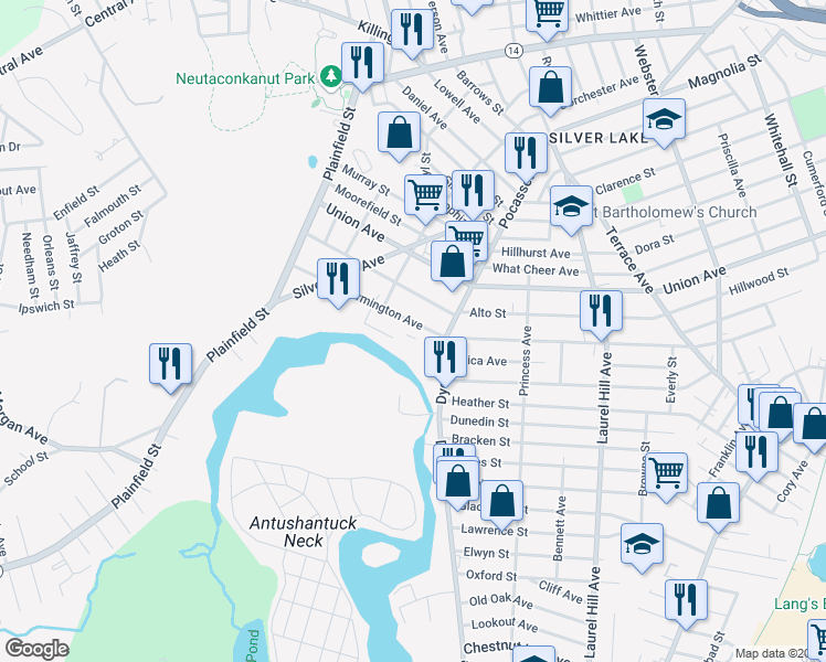 map of restaurants, bars, coffee shops, grocery stores, and more near 35 Tripoli Street in Providence