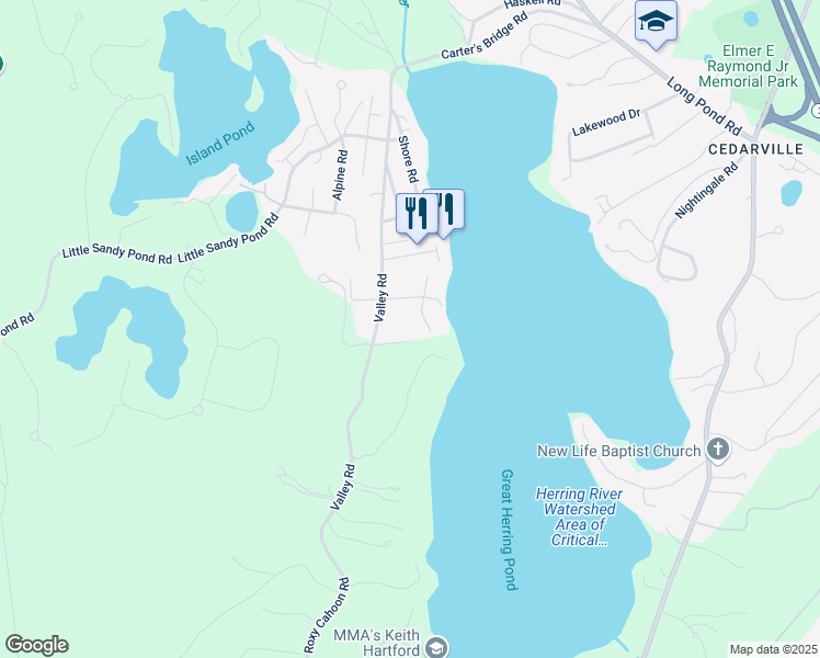 map of restaurants, bars, coffee shops, grocery stores, and more near 176 Valley Road in Plymouth