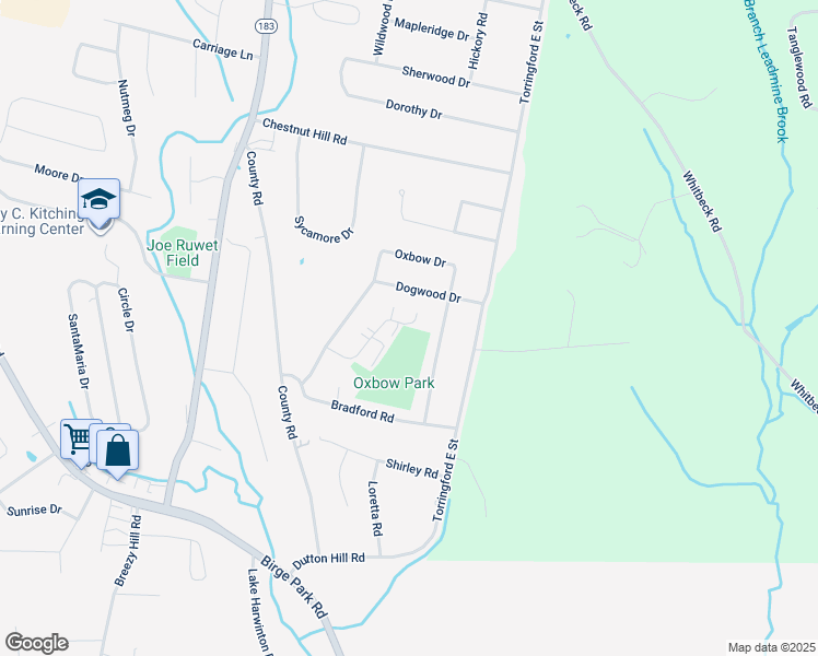 map of restaurants, bars, coffee shops, grocery stores, and more near 508 Village Drive in Torrington