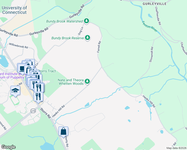 map of restaurants, bars, coffee shops, grocery stores, and more near 122 Hanks Hill Road in Mansfield