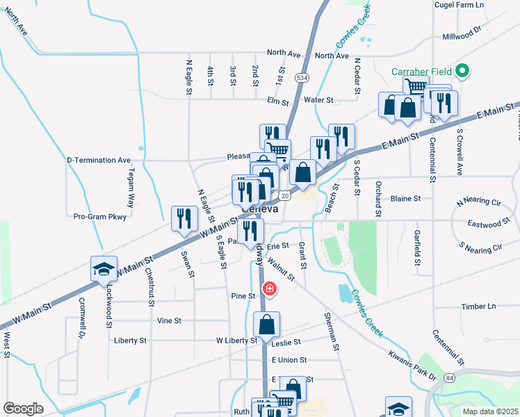 map of restaurants, bars, coffee shops, grocery stores, and more near in Geneva