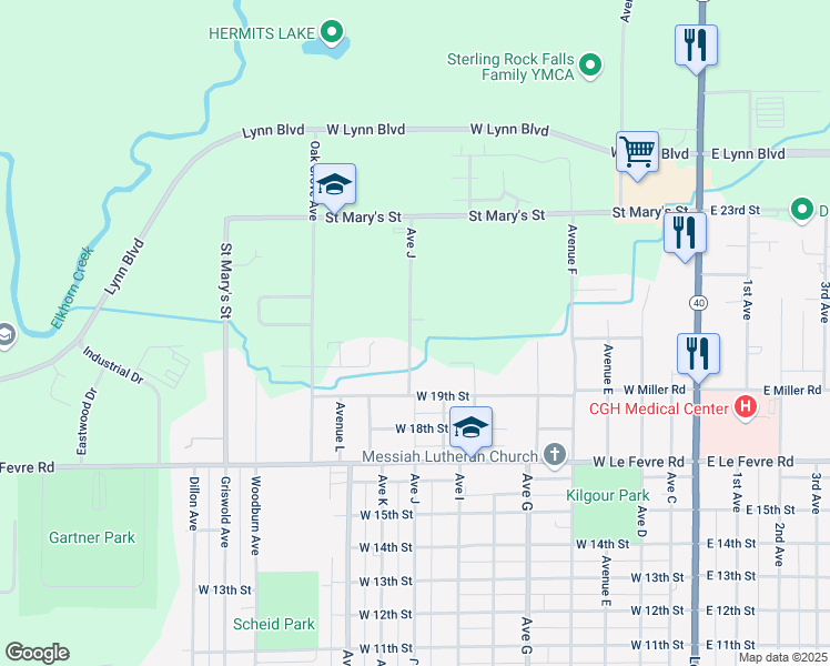 map of restaurants, bars, coffee shops, grocery stores, and more near 2014 Avenue J in Sterling