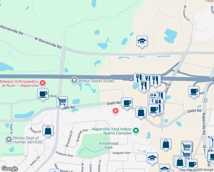 map of restaurants, bars, coffee shops, grocery stores, and more near 1827 Centre Point Circle in Naperville