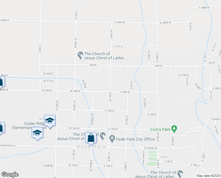 map of restaurants, bars, coffee shops, grocery stores, and more near 397 North 100 East in Hyde Park