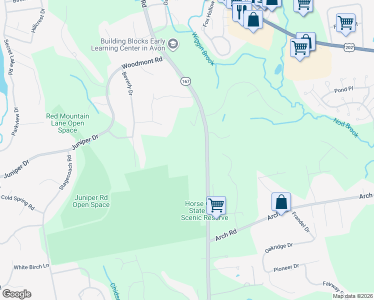 map of restaurants, bars, coffee shops, grocery stores, and more near 187 West Avon Road in Avon
