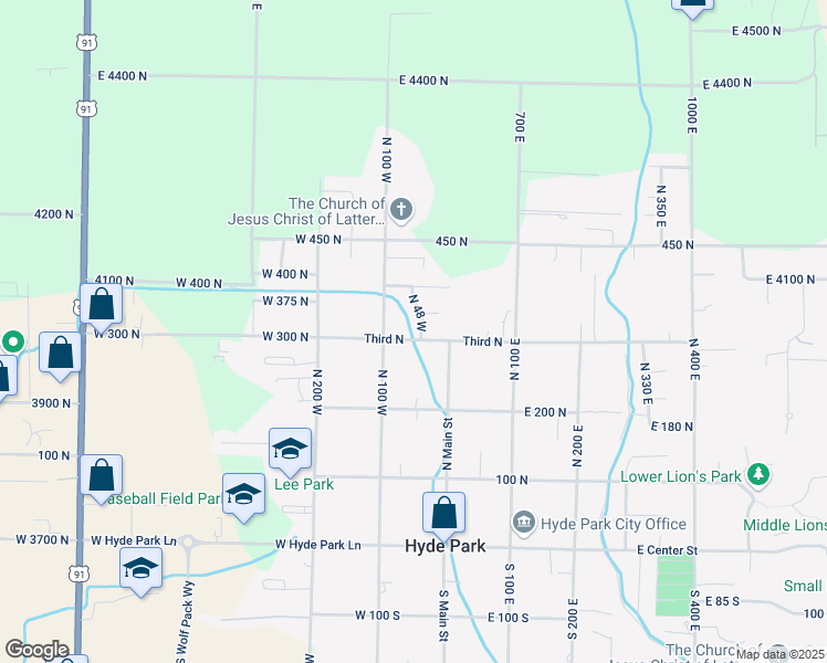 map of restaurants, bars, coffee shops, grocery stores, and more near 55 West 300 North in Hyde Park