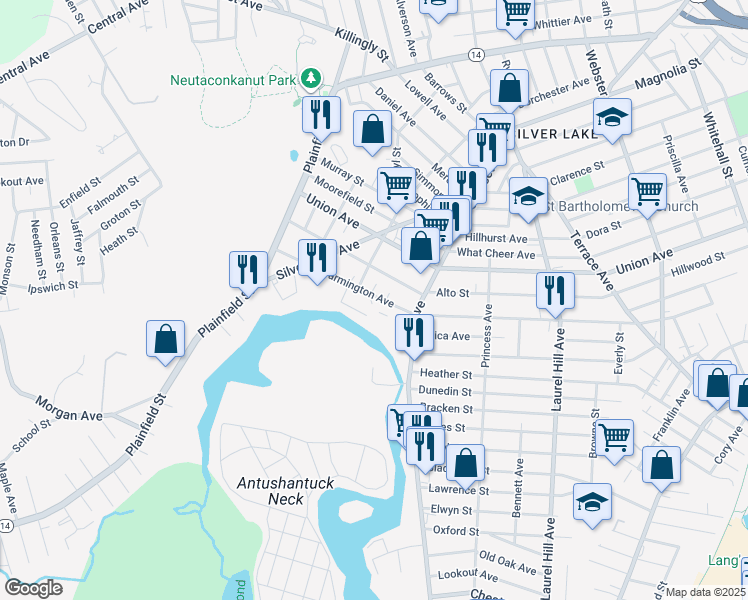 map of restaurants, bars, coffee shops, grocery stores, and more near 35 Tripoli Street in Providence
