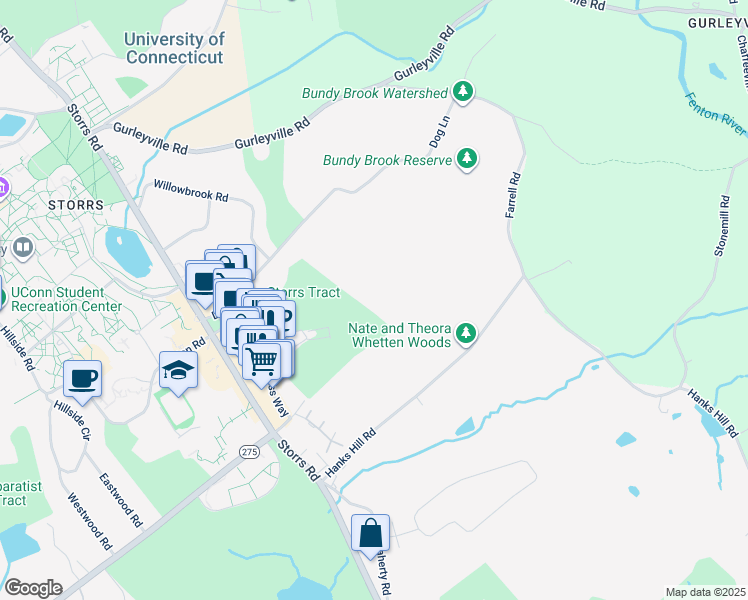 map of restaurants, bars, coffee shops, grocery stores, and more near 20-1 Crest Road in Mansfield