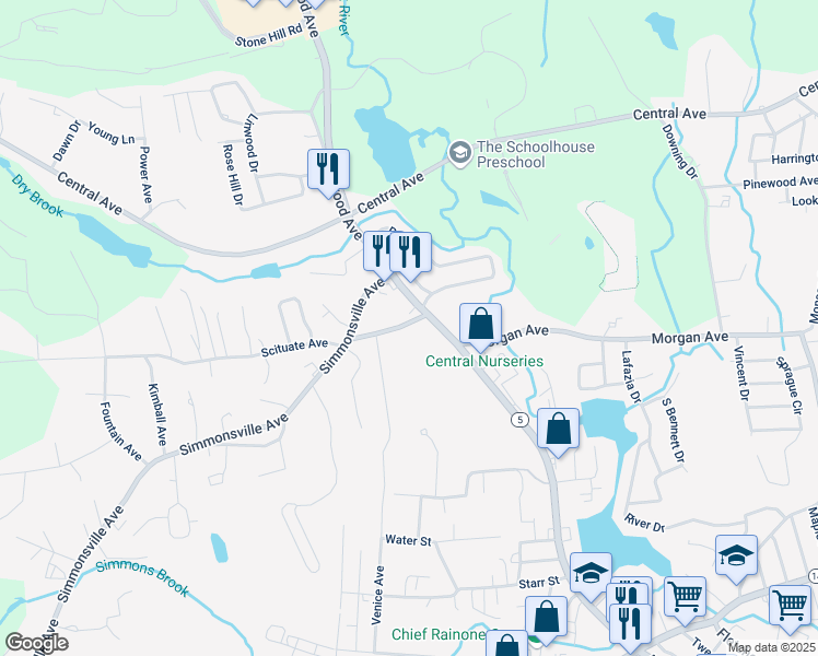 map of restaurants, bars, coffee shops, grocery stores, and more near 20 Scituate Ave in Johnston