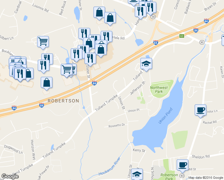 map of restaurants, bars, coffee shops, grocery stores, and more near 18 Jeffrey Alan Drive in Manchester
