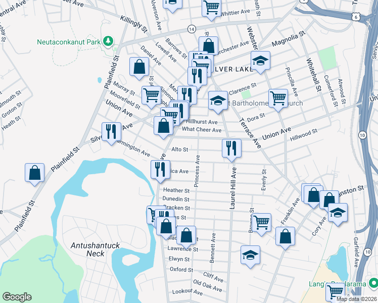 map of restaurants, bars, coffee shops, grocery stores, and more near 230 Farmington Avenue in Cranston