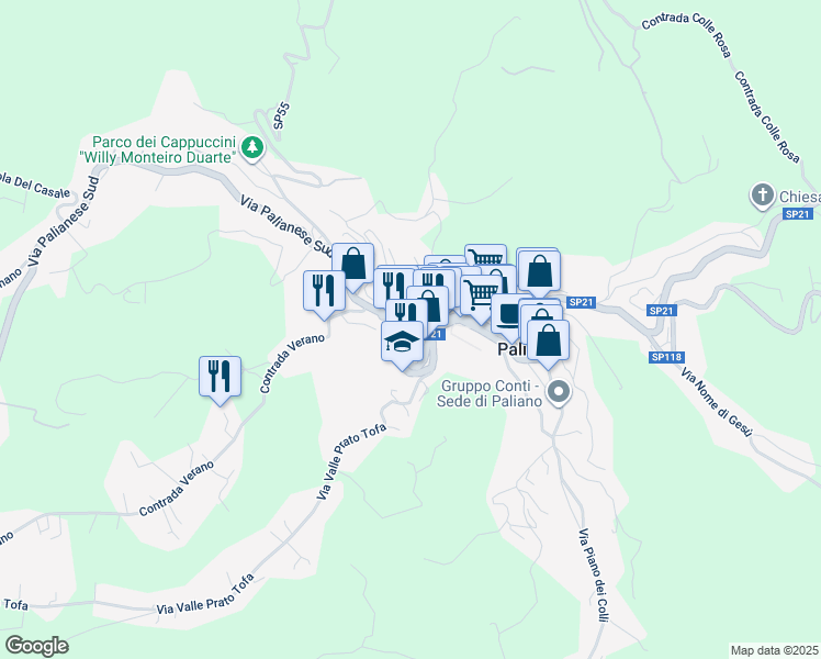 map of restaurants, bars, coffee shops, grocery stores, and more near 2 Via Fratelli Beguinot in Paliano