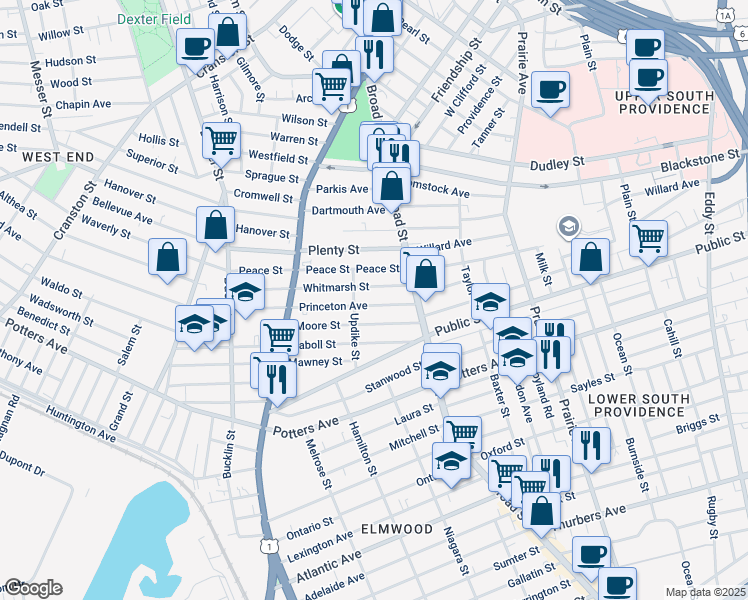 map of restaurants, bars, coffee shops, grocery stores, and more near 37 Moore Street in Providence
