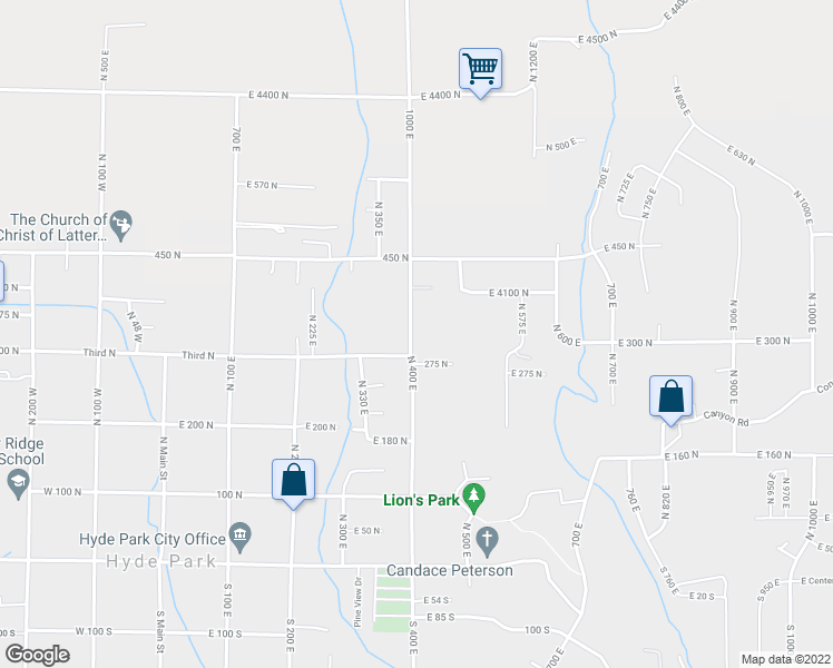 map of restaurants, bars, coffee shops, grocery stores, and more near 338 North 400 East in Hyde Park