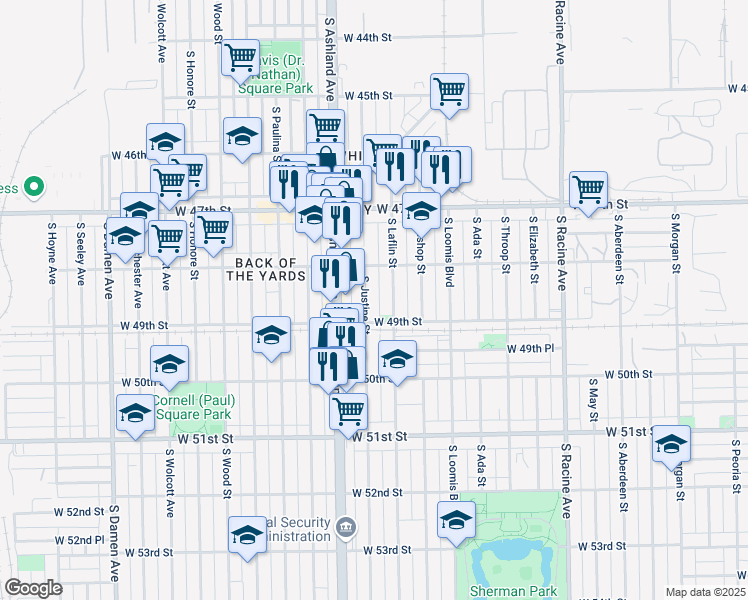map of restaurants, bars, coffee shops, grocery stores, and more near in Chicago
